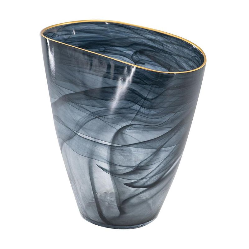 HomeRoots 9" Charcoal Abstract Swirl Art Glass Table Vase image number 3