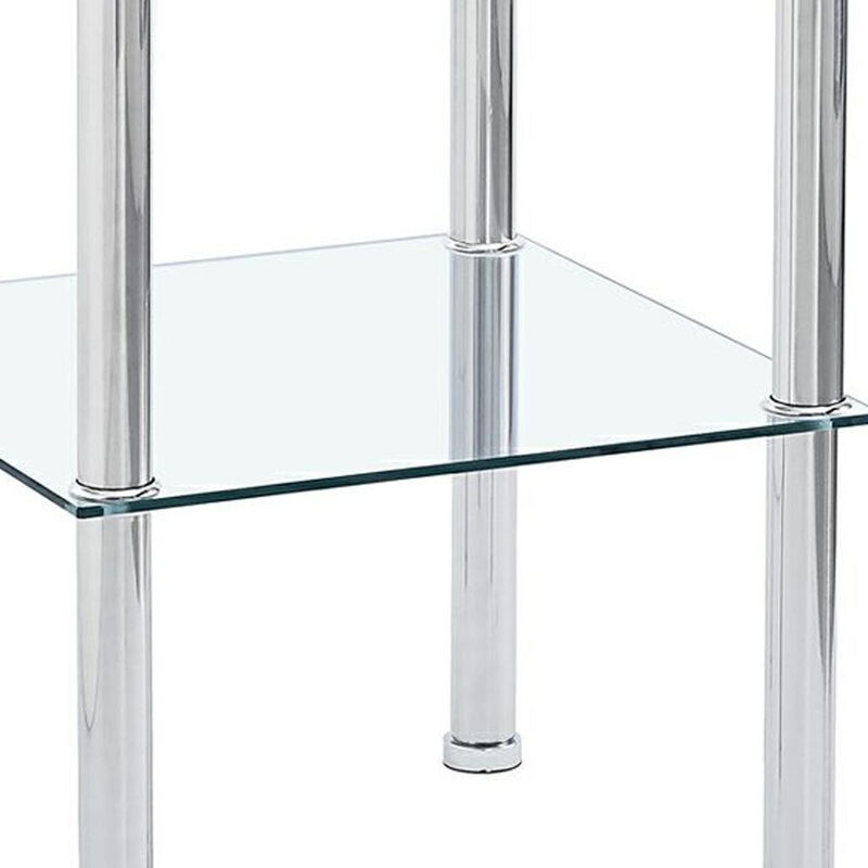 HomeRoots Set of Two Clear and Silver Glass and Metal Square End Tables With Shelf image number 3