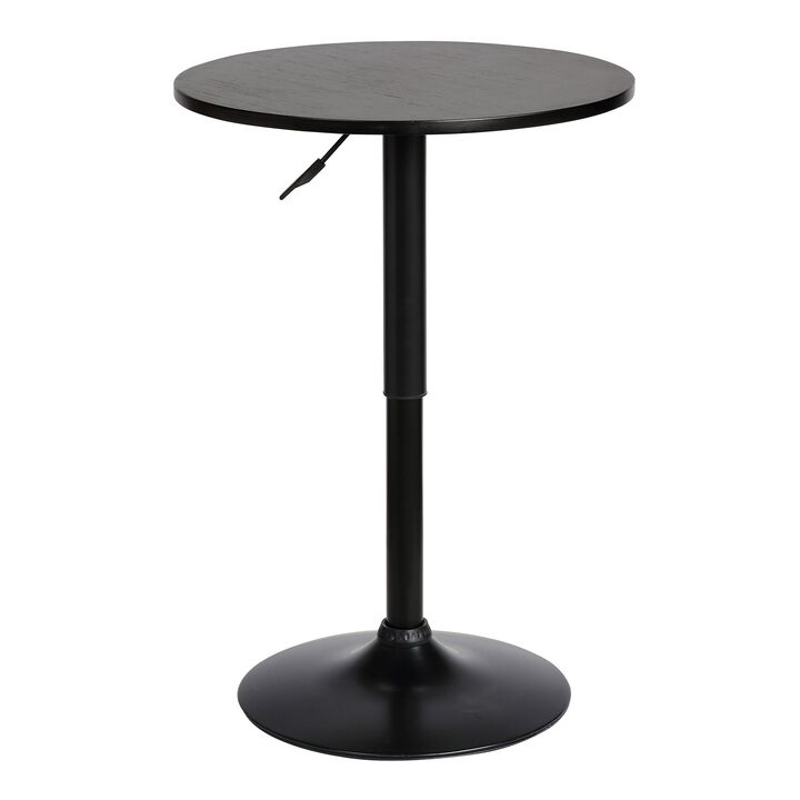 24 Inches Round Adjustable Pub Table with Metal Base, Black - Benzara