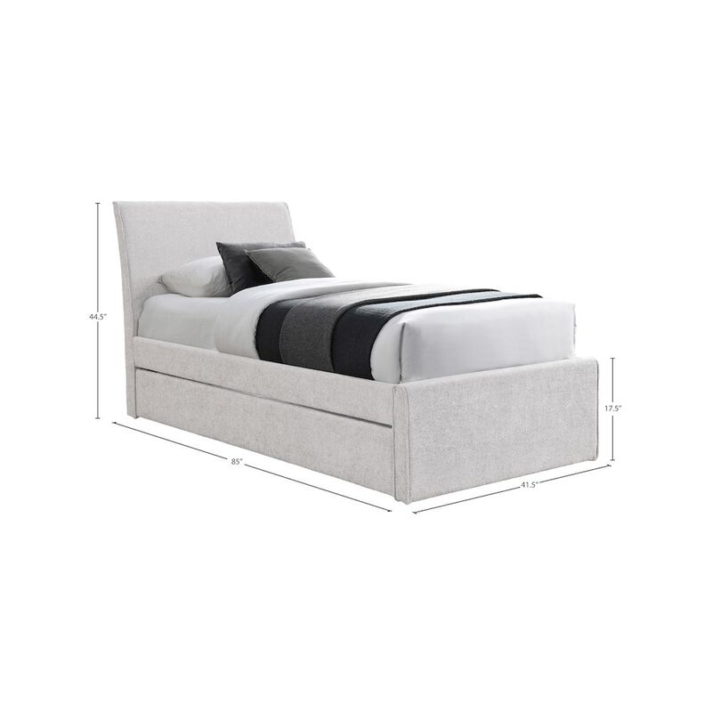 Meridian Furniture Myles Cream Chenille Fabric Twin Trundle Bed