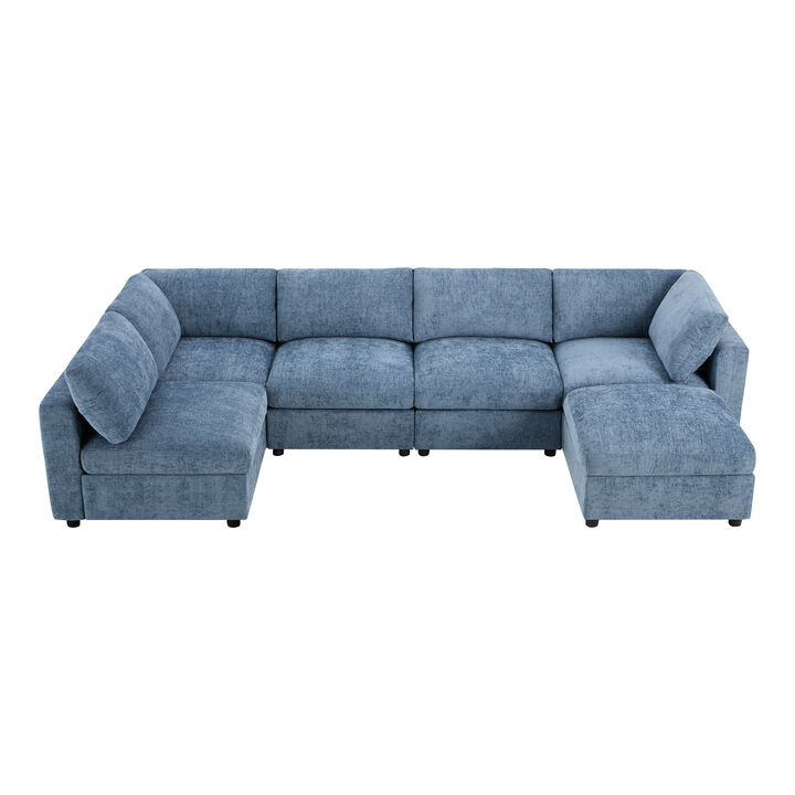Merax Chenille 6-Piece Modular Sectional Sofa with Movable Ottoman