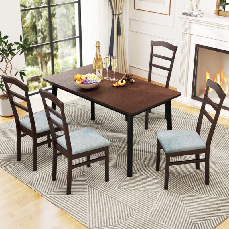 Hivvago Wooden Dining Chair Set of 2 Linen Fabric Upholstered Kitchen Chairs Farmhouse Side Accent Chairs