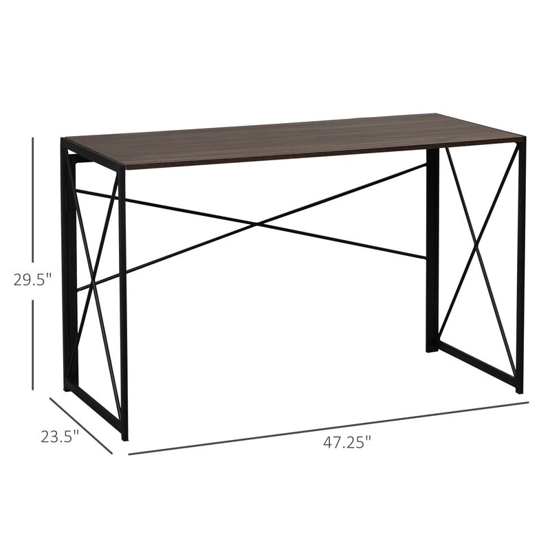 Brown Home Office: 47.25" Folding Computer Desk with Metal Frame