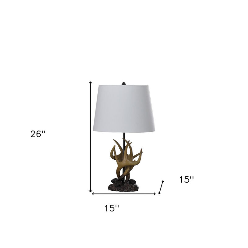HomeRoots 26" Natural And Brown Antlers Table Lamp With White Shade image number 2