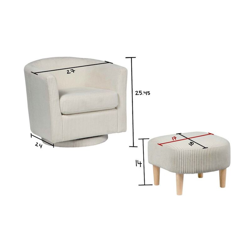Best Quality Furniture 2 Piece Swivel Chair With Matching Ottoman In White Velvet