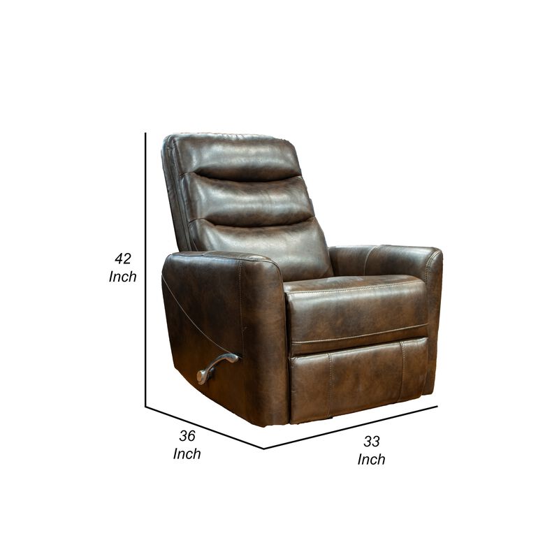 Aki 36 Inch Swivel Manual Recliner Chair, Luxury Plush Brown Faux Leather - Benzara...