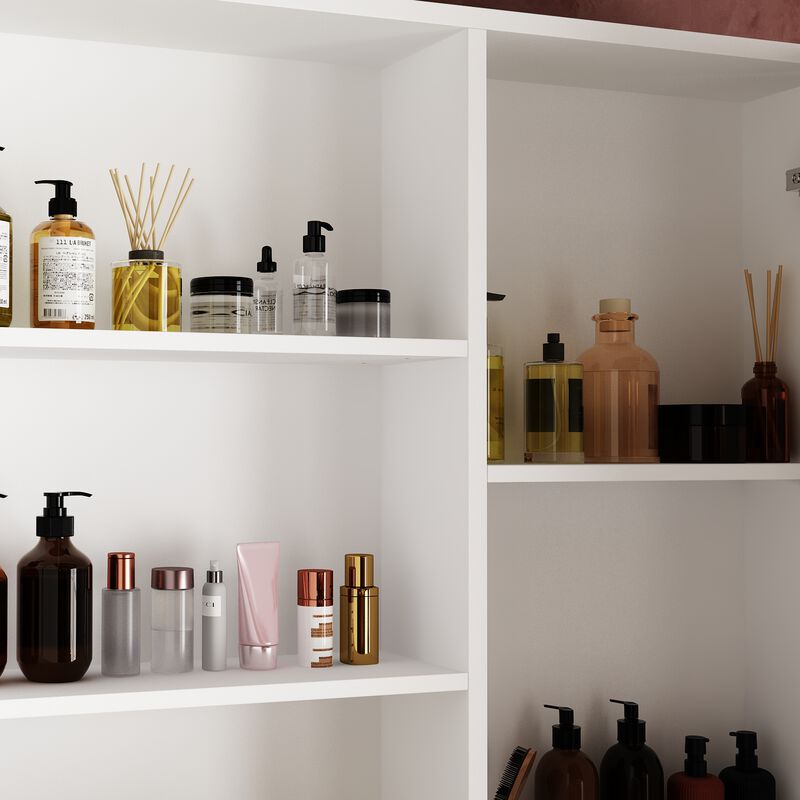 FUFU&GAGA Multi-Functional Makeup Vanity with Mirror, Drawers, and Shelves, (31.5" W x 19.7" D x 63" H),White