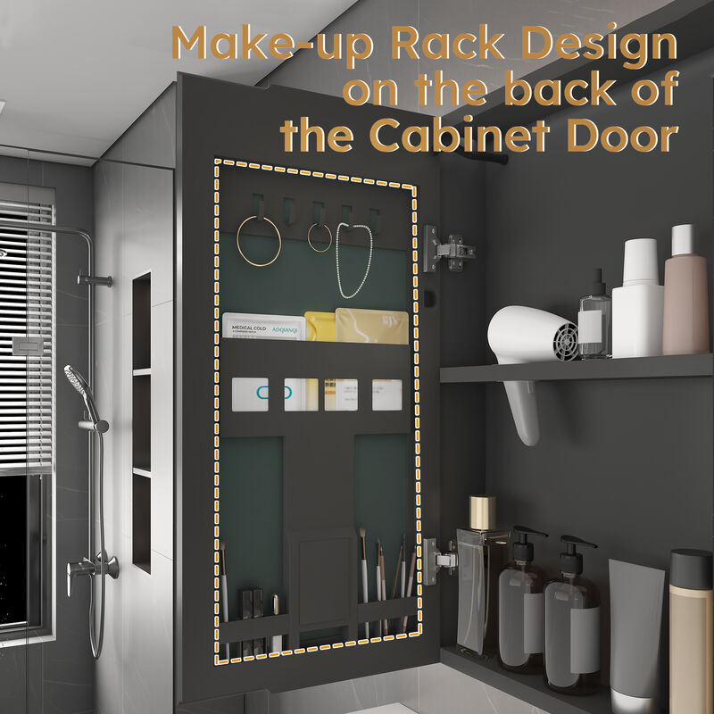 Aluminium Medicine Cabinet with LED Mirror, 3-Color Lighting, Defog, Cosmetic Storage, and Hair Dryer Holder
