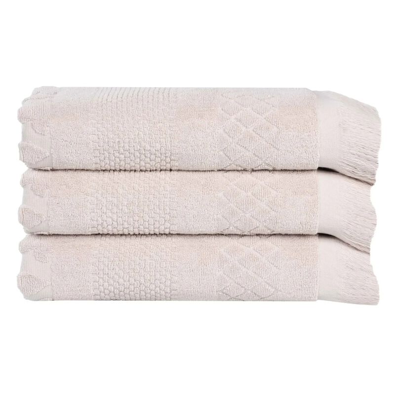 Absorbent Cotton Bath Towel Set of 3 with Geometric Jacquard Design image number 0