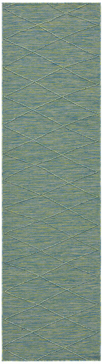 HomeRoots 8' Blue And Green Geometric Indoor Outdoor Runner Rug