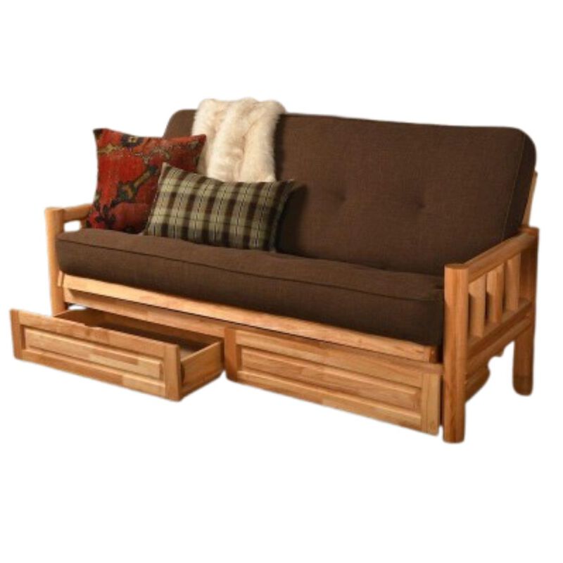 Lodge Frame-Natural Finish-Linen Cocoa Mattress-Storage Drawers