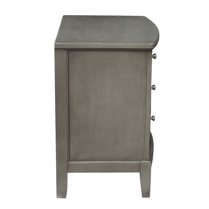 Wooden Nightstand with 3 Spacious Drawers and Knobs, Gray - Benzara