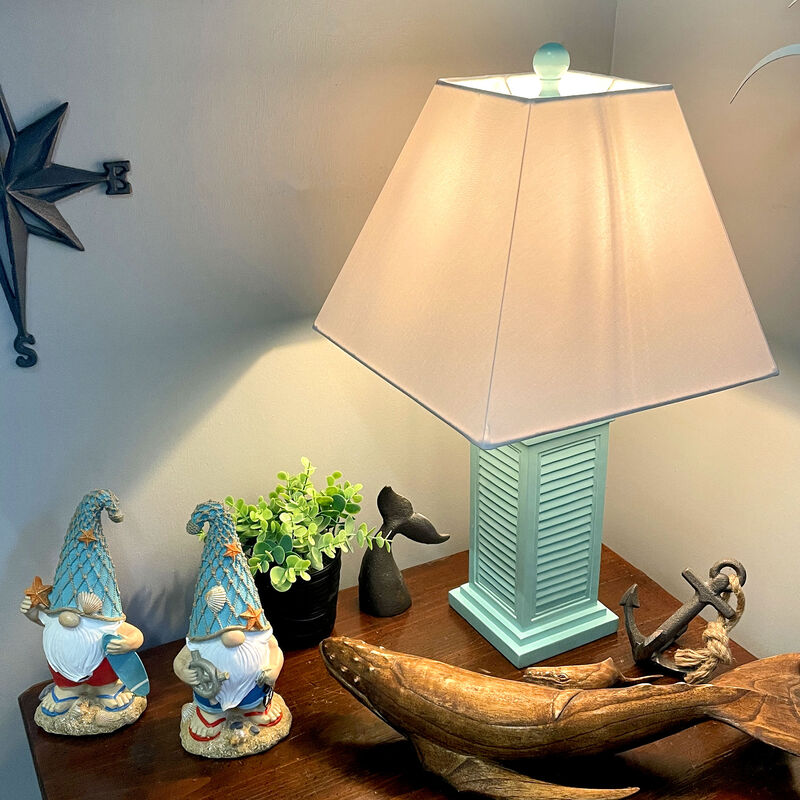 Seafoam Green Shutter Table Lamp 24in Glossy Base 120V 60W Coastal Decor image number 9
