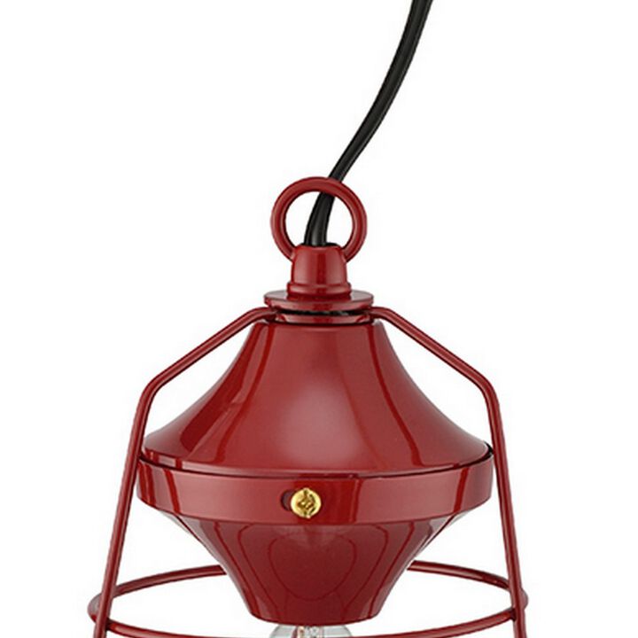 Lantern Table Lamp with Open Metal Frame, Red-Benzara