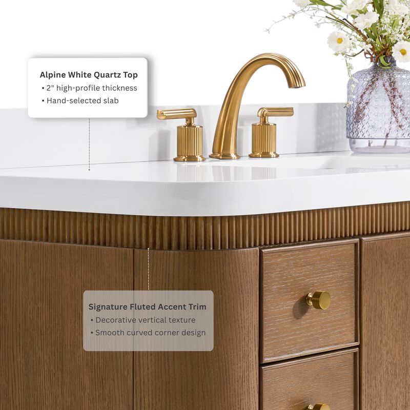Aston 42 inch Bath Vanity Set in Chestnut Oak Finish with Alpine White Quartz Top image number 2
