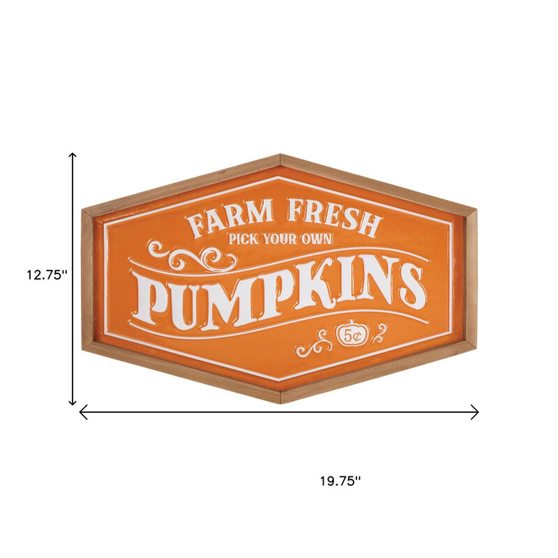 HomeRoots 13" X 20" Orange And White Metal Farm Fresh Pumpkins Wall Decor image number 4