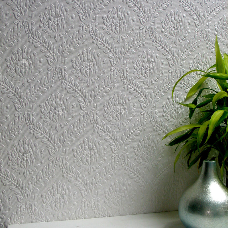 Dryden White Paintable Anaglypta Original Wallpaper image number 0