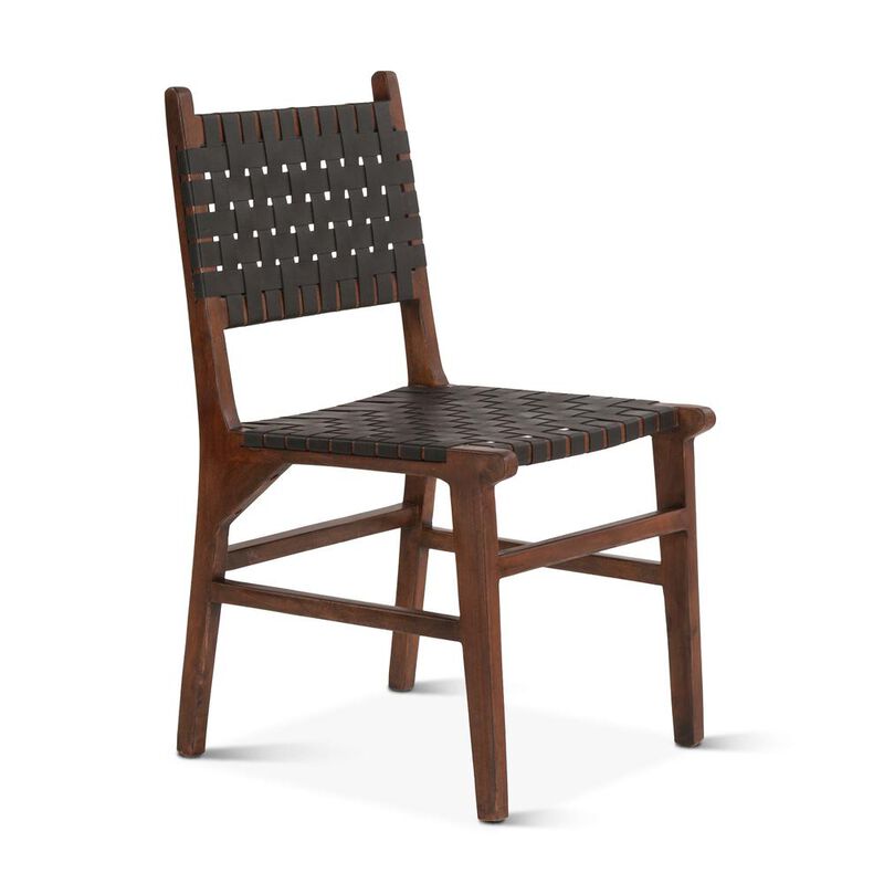 World Interiors Lisbon Dining Chair in Black Leather with Royal Brown Finish