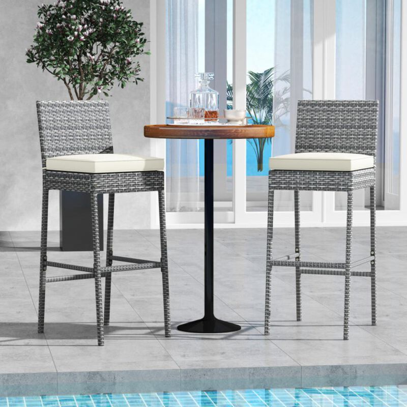 Hivvago Patio Wicker Barstools with Soft Seat Cushion and Cozy Footrest