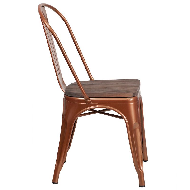 Flash Furniture Copper Metal Stackable Chair with Wood Seat image number 2