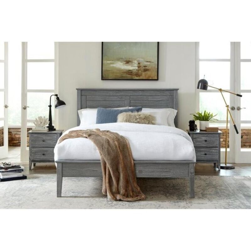 Hivvago Contemporary Grey Solid Pine Platform Bed in Queen Size