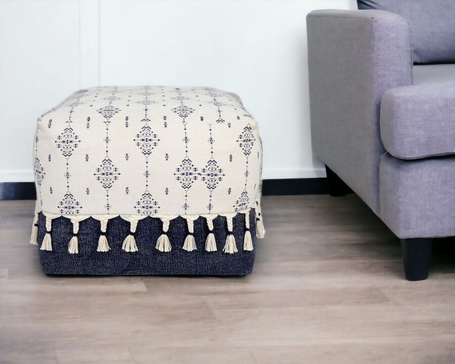 Cotton Medallion Pouf Ottoman for Living Room, Bedroom, or Lounge Seating