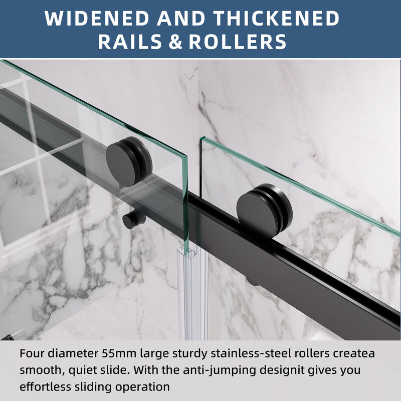 60x60 Shower Door with Assembly Template, Frameless Design and Silent Rollers