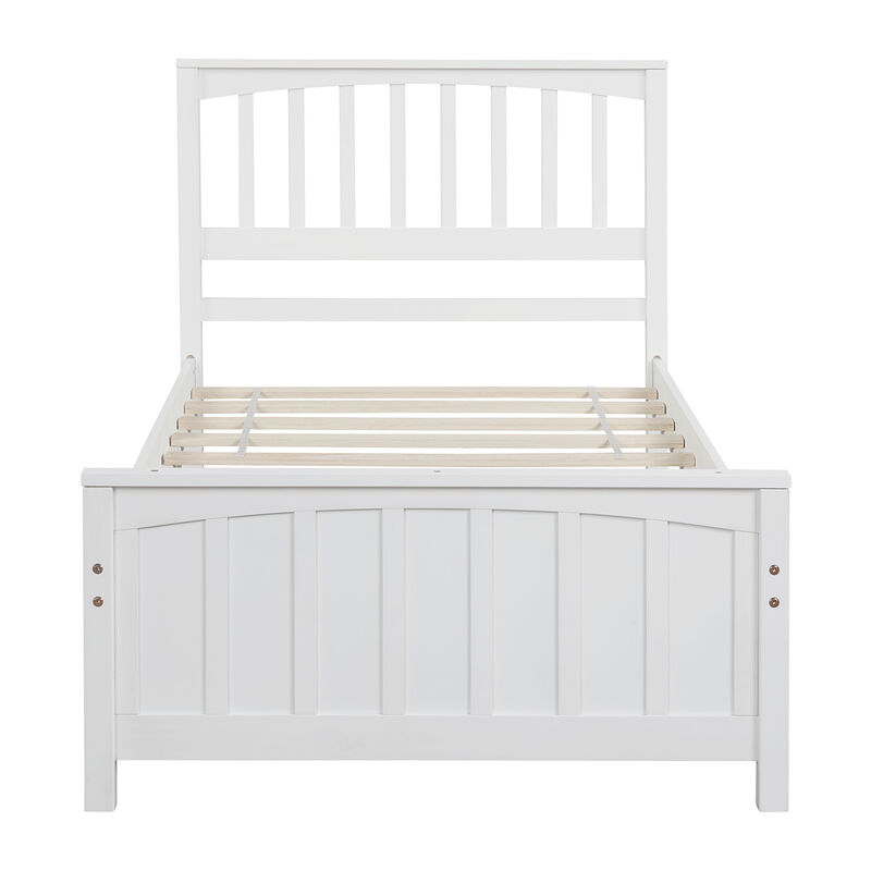 Whisen Classic Twin Size Wood Platform Bed with Headboard and Footboard - White