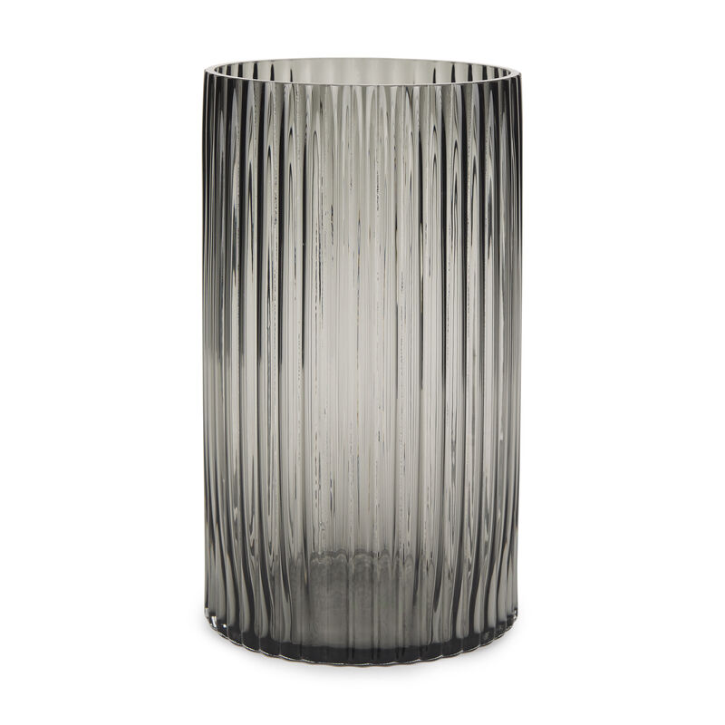 HomeRoots 11" Black Cylinder Ribbed Glass Table Vase image number 0