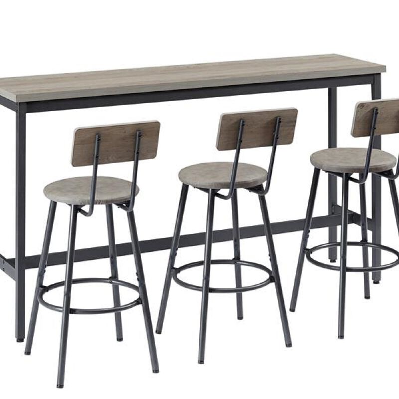 4-Piece Bar Table Set with PU Leather Stools, Industrial High Top Table for Breakfast & Dining image number 0