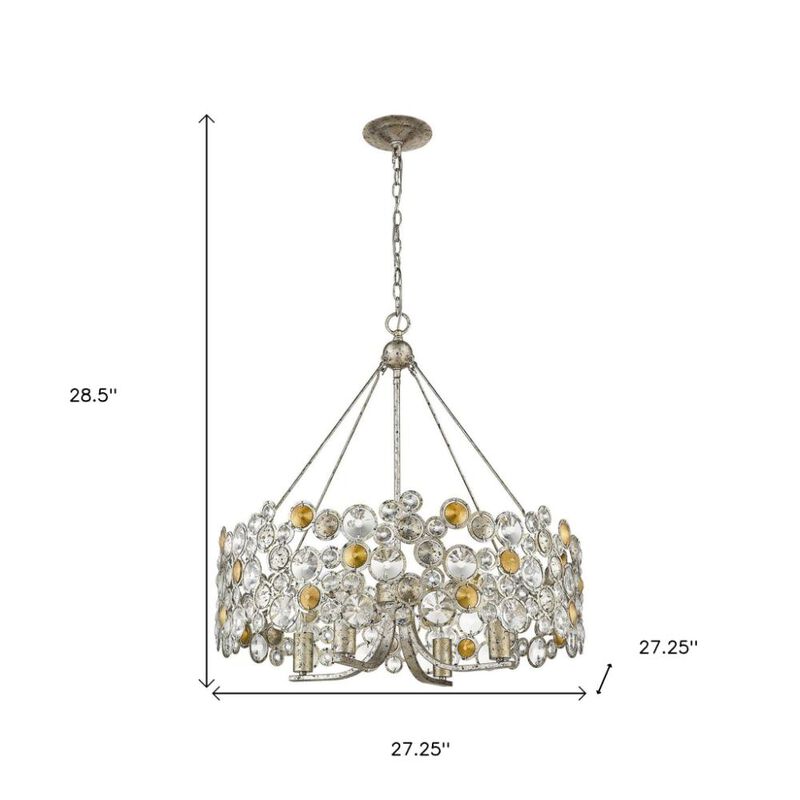 Hivvago Silver Shaded Four Light Metal and Crystals Dimmable Chandelier With Silver Shades