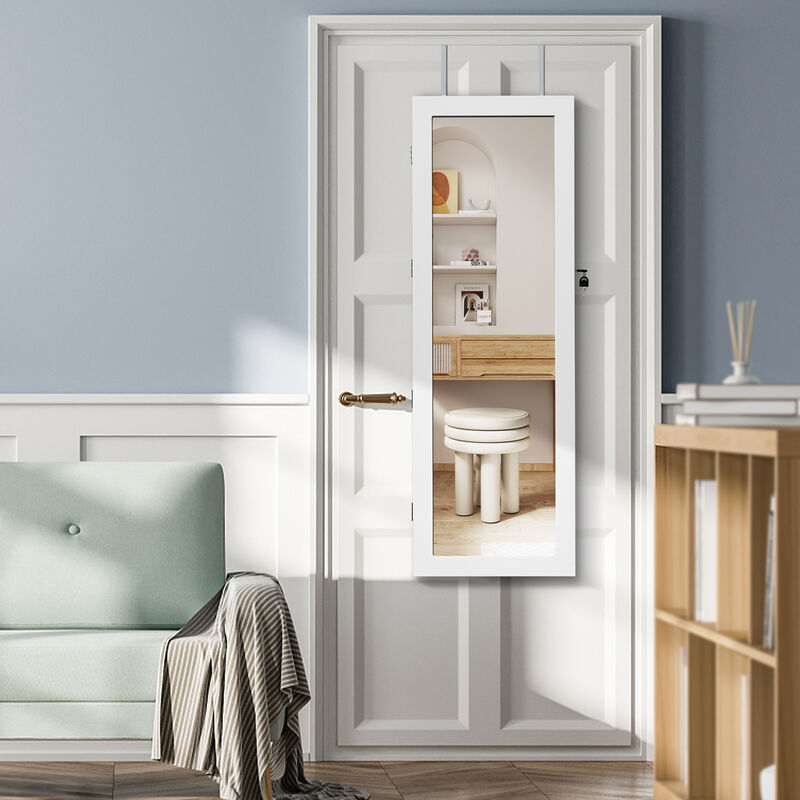 Lockable Wall Mount Mirrored Jewelry Cabinet with LED Lights