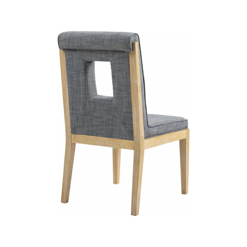 Meridian Furniture Gwendolyn Navy Linen Textured Fabric Dining Side Chair, Set of 2