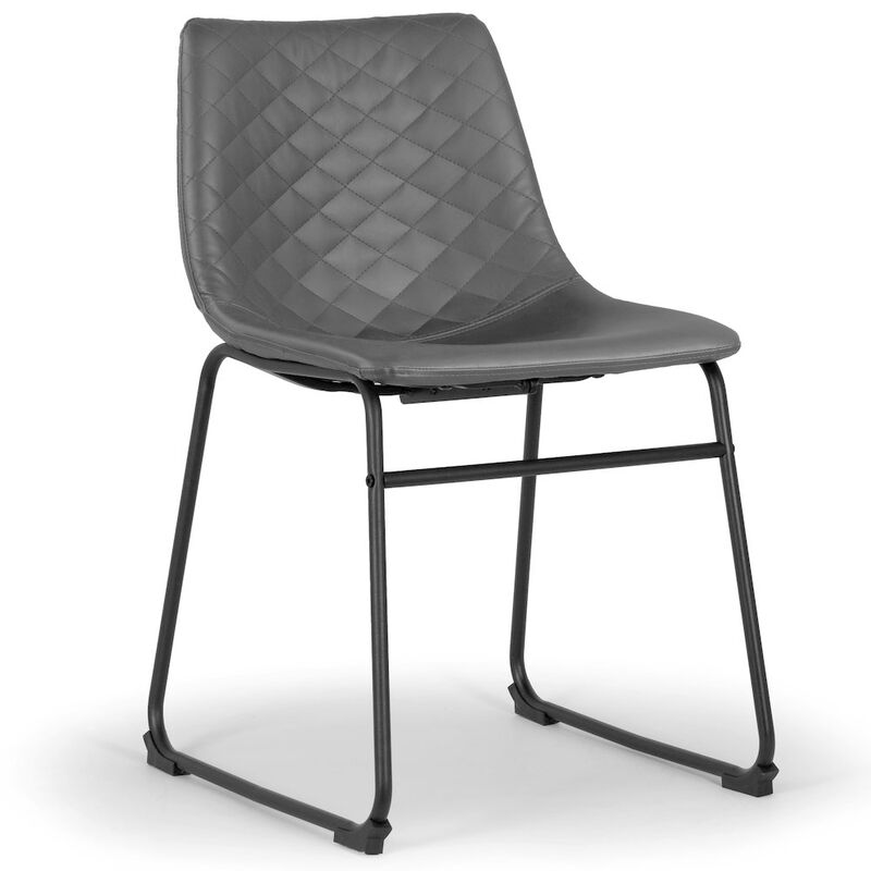 Glamour Home Set of 2 Ave Iron Frame Gray Faux Leather Dining Chair with Stitching