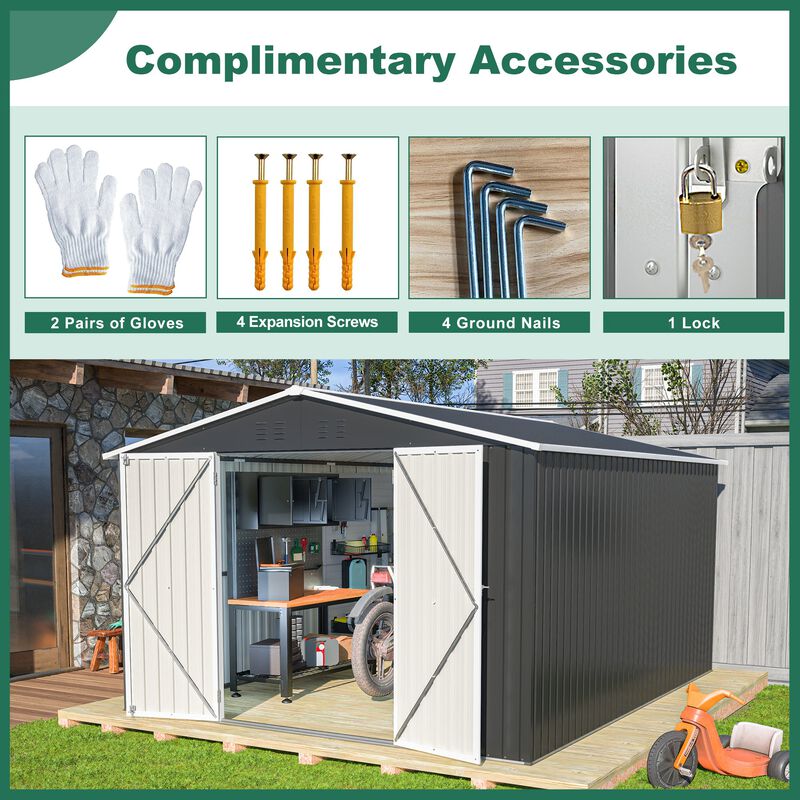 10FT x12 FT Outdoor Storage Shed, Utility Metal Tool Storage with Lockable Doors image number 6