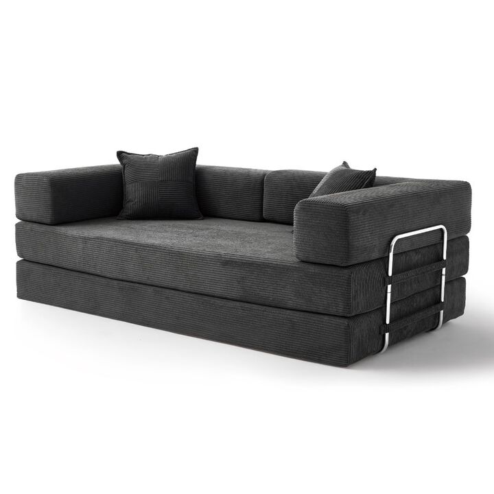 78" Convertible Corduroy Sofa Bed, 5-in-1 Folding Futon Couch, Boneless Sleeper for Living Room