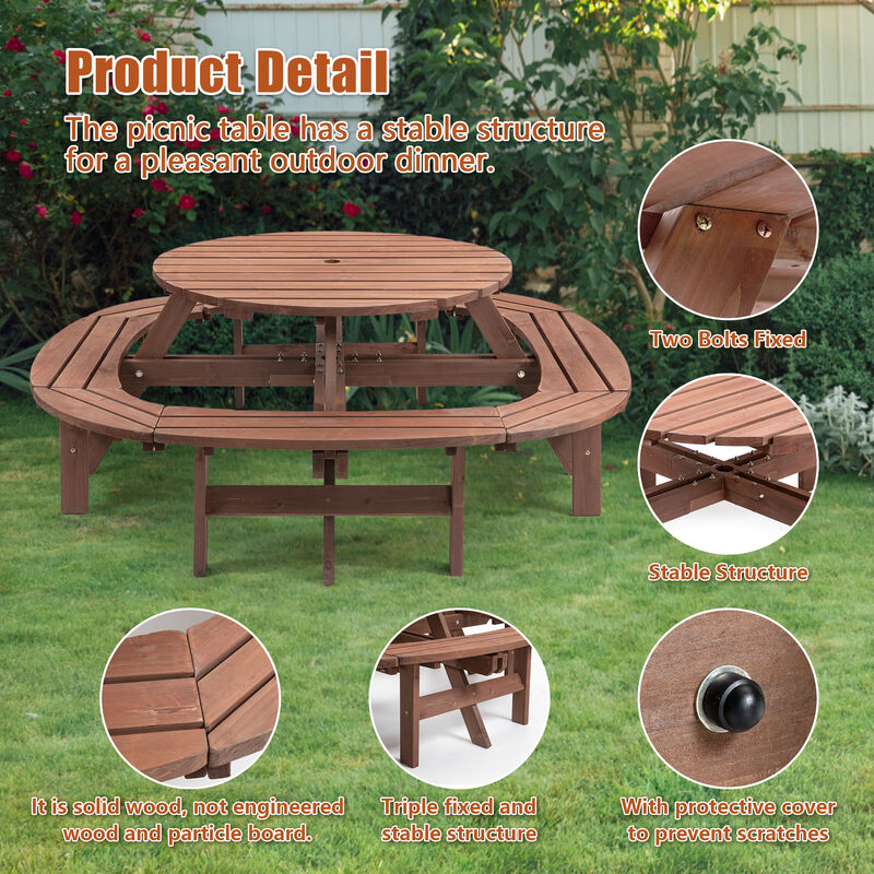 TATEUS 10-12-person Round Outdoor Wooden Picnic Table image number 5