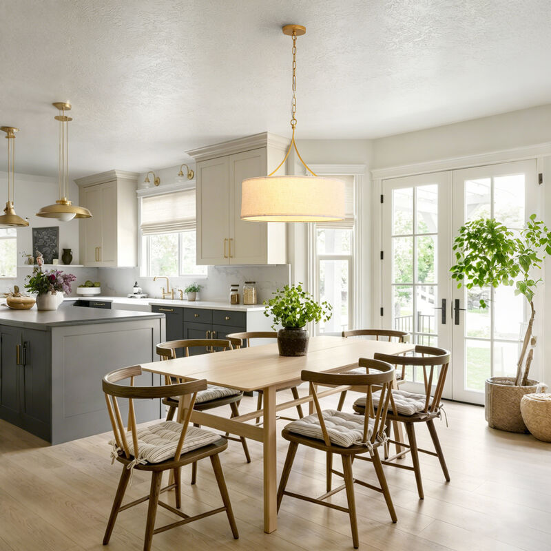 ELEMENT ACE Adjustable Height Drum Pendant Ceiling Light Fixture, Transitional Chandelier for Dining Room Over Table, Kitchen Island, Living Room Entryway image number 7