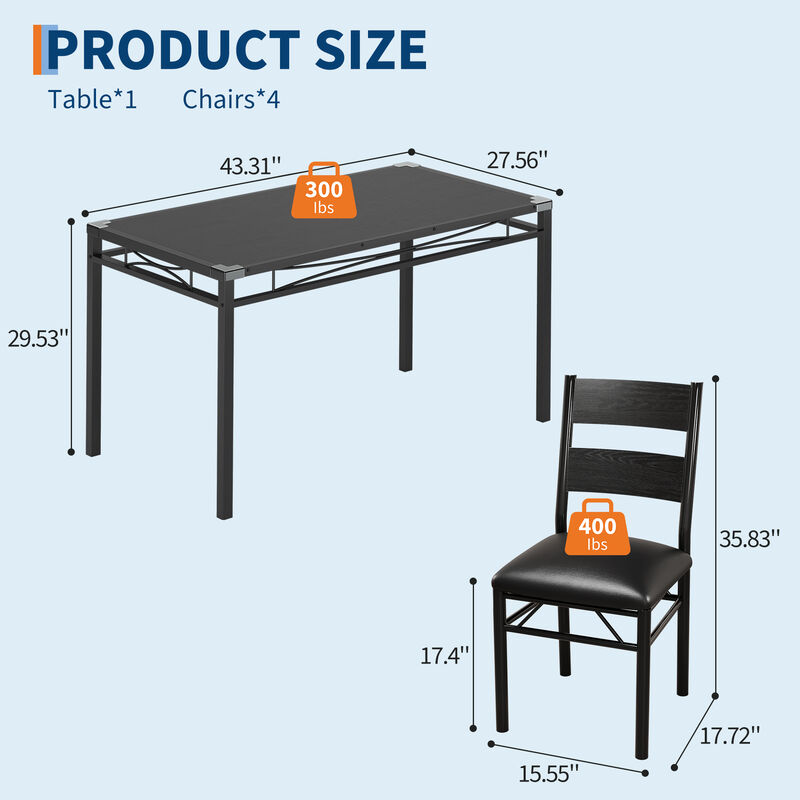 Space Saving 5-Piece Dining Table Set. Sturdy Wood Table & Padded Chairs with Corner Guards. Compact Design for Apartment Kitchen Breakfast Nook image number 5