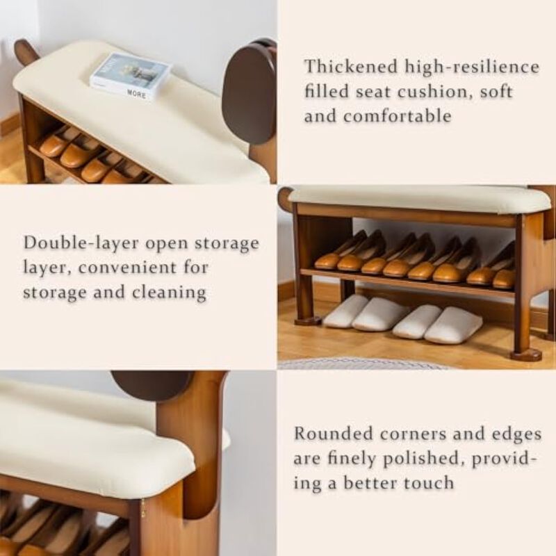 Entryway Wood Shoe Storage Bench 2 Tier Wooden Organizer Cute image number 3