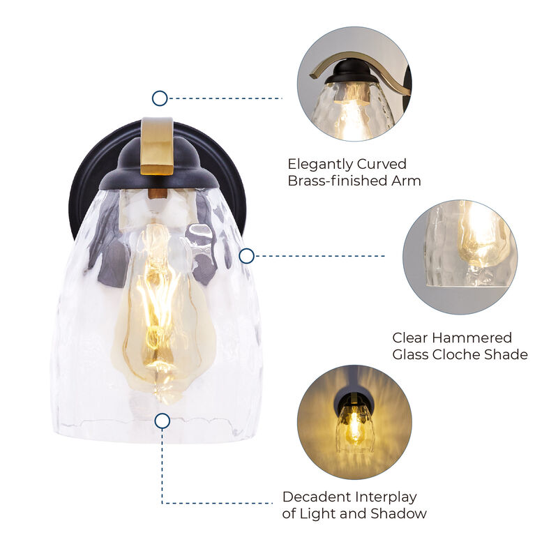 Heidi Dimmable 1-Light Armed Wall Sconce with 3-Stage Touch Dimmer Black/Brass image number 2
