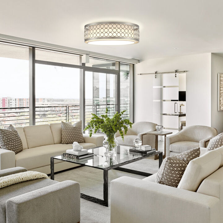 15.4" Modern Silver Metal LED Drum Flush Mount Ceiling Light