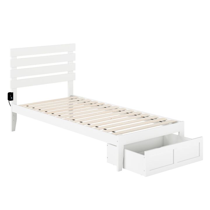 Oxford Twin Extra Long Bed with Foot Drawer and USB Turbo Charger in White