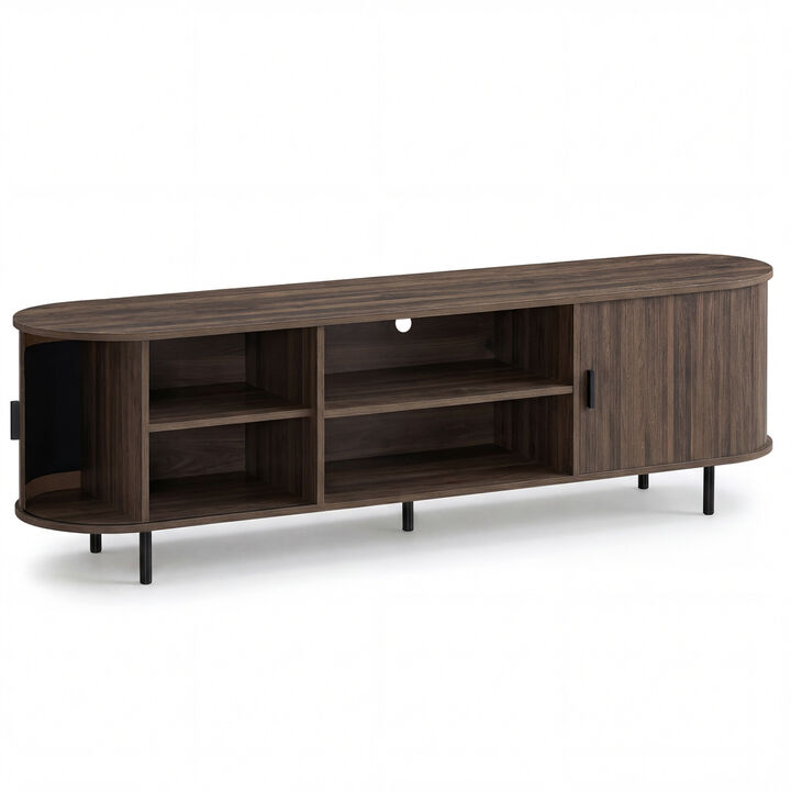 Modern Entertainment Center TV Stand with Fluted Sliding Doors