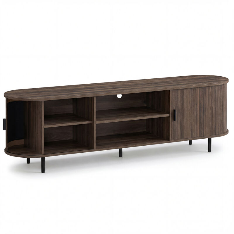 Modern Entertainment Center TV Stand with Fluted Sliding Doors image number 0
