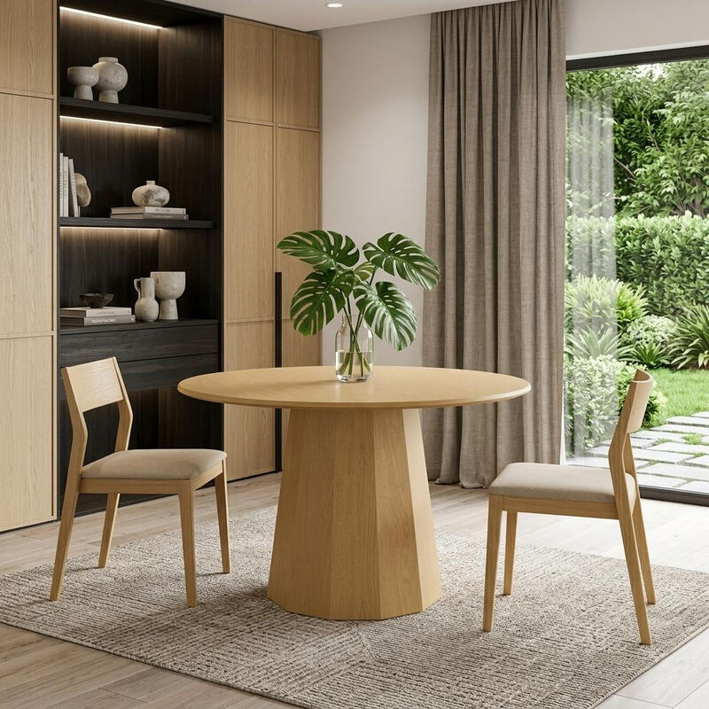 HomeRoots 46" Oak Wood Pedestal Base Round Top Dining Table image number 1