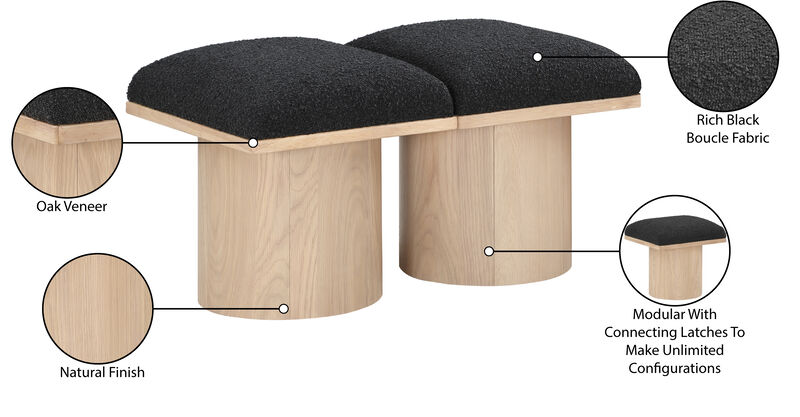 Meridian Furniture Pavilion Black Boucle Fabric Bench