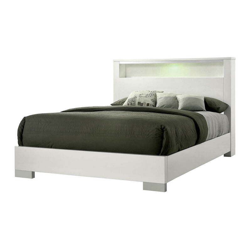 2pc King Bedroom Set, White, Silver Wood, Nightstand image number 1