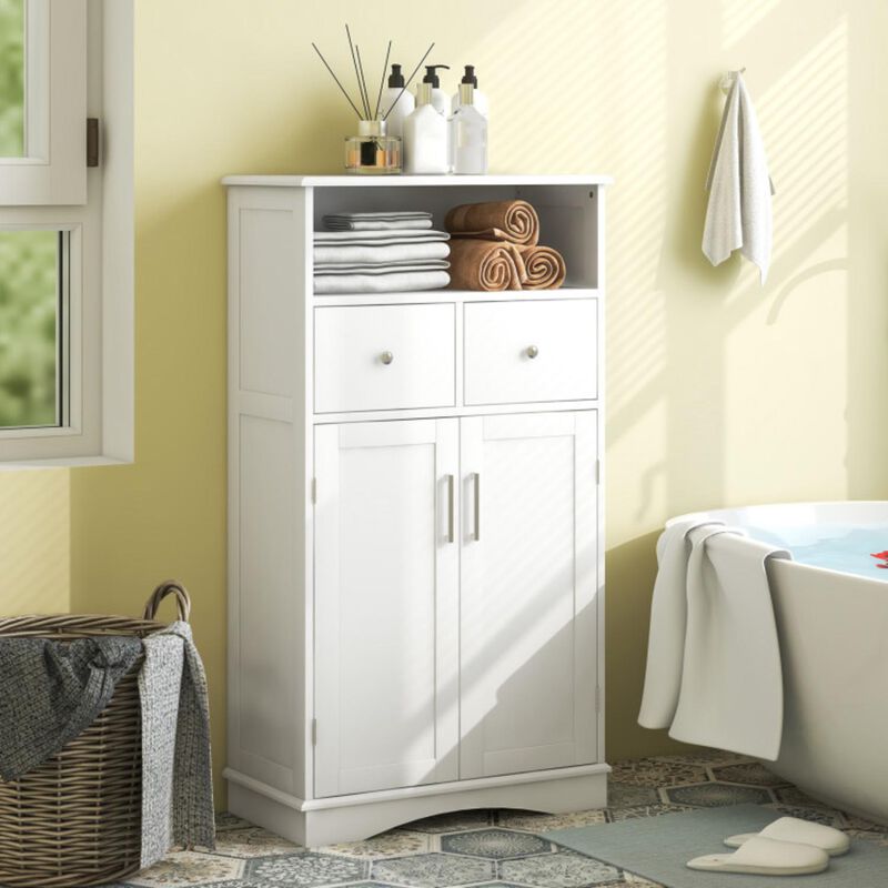 Hivvago 2 Doors Freeestanding Bathroom Floor Cabinet with 2 Drawers and Adjustable Shelves