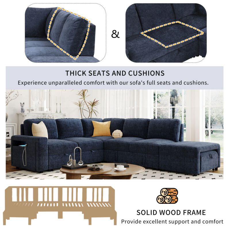 Gabdor L‑Shaped Pull‑Out Sectional Sofa Bed image number 6